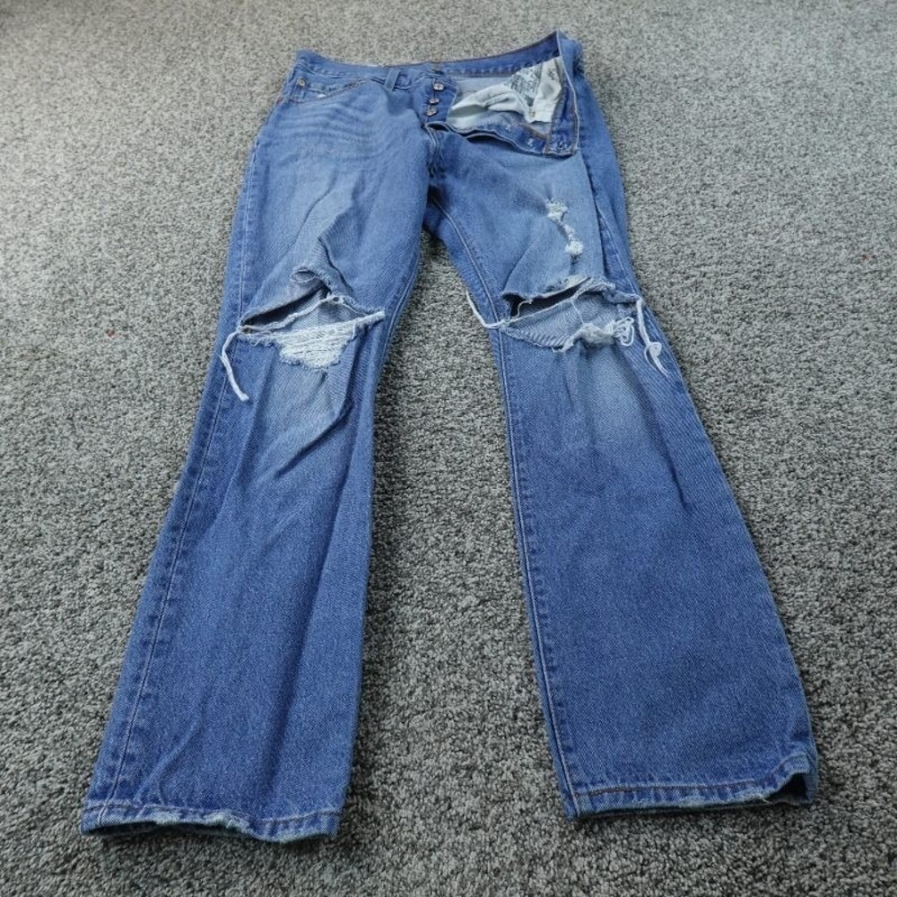 Levis Jeans Womens 31‎ Dark Blue Denim Pants 501 Button Fly Straight High Rise